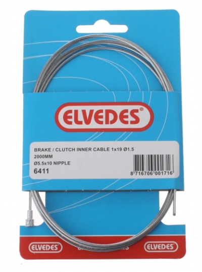 Elvedes binnenremkabel achter 6411 peernippel 2000 mm zilver  internet-bikes