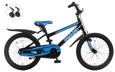 Foto van Popal max 18 inch 30 cm jongens terugtraprem zwart/blauw via internet-bikes