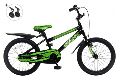 Foto van Popal max 18 inch 30 cm jongens terugtraprem zwart/groen via internet-bikes