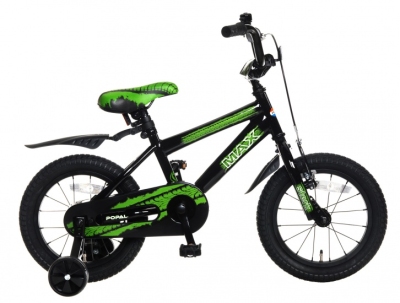 Foto van Popal max 14 inch 24 cm jongens terugtraprem zwart/groen via internet-bikes