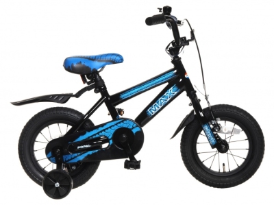Foto van Popal max 12 inch 22 cm jongens terugtraprem zwart/blauw via internet-bikes