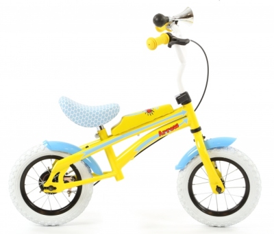Foto van Popal arrow loopfiets 12 inch jongens trommelrem blauw/geel via internet-bikes