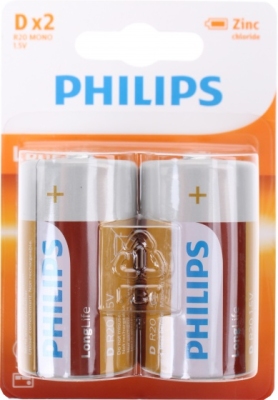Foto van Philips batterij r20 longlife 1.5v per 2 stuks via internet-bikes