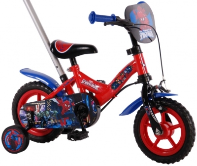 Foto van Volare spider man 10 inch 18 cm jongens terugtraprem rood/blauw via internet-bikes