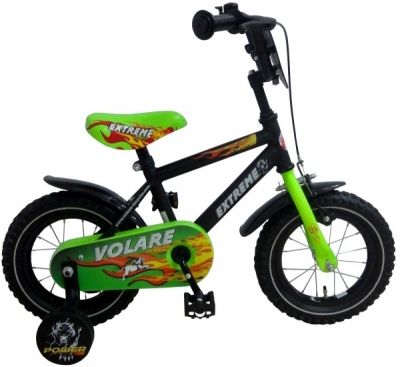 Foto van Volare extreme 14 inch 23,5 cm jongens terugtraprem matzwart/groen via internet-bikes