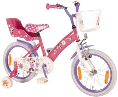 Foto van Disney minnie mouse kinderfiets 14 inch meisjes terugtraprem roze/paars via internet-bikes