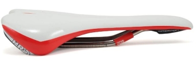 Foto van Pro griffon race/sport zadel titan rail 142 mm wit/rood via internet-bikes
