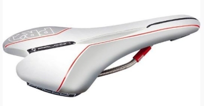 Foto van Pro falcon race/sport zadel dames titan rail 142 mm wit/rood via internet-bikes
